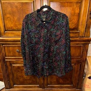 Investments Black and Multicolor Spotted Button Down Shirt Size XL